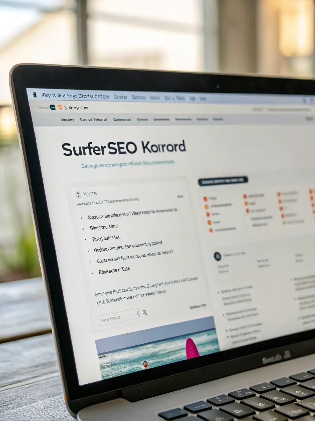 A screenshot of Surfer SEO's interface, highlighting its keyword research and content optimization features for SEO-focused bloggers.