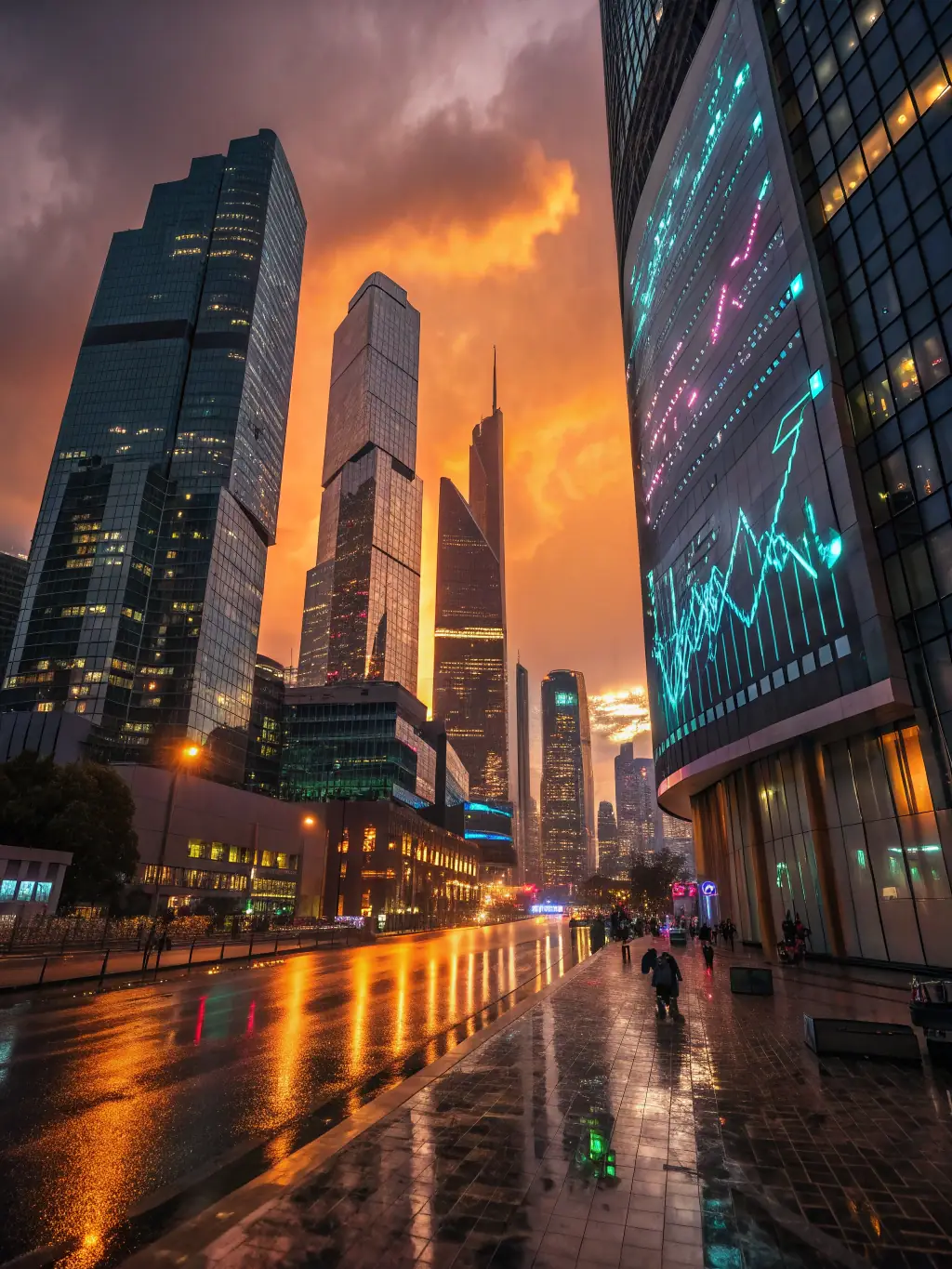A futuristic cityscape with holographic displays showcasing AI advancements, symbolizing the cutting edge of AI technology.