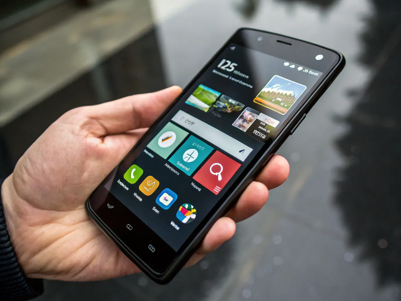 A sleek, modern smartphone displaying an augmented reality application interface, showcasing innovative user interaction and design.