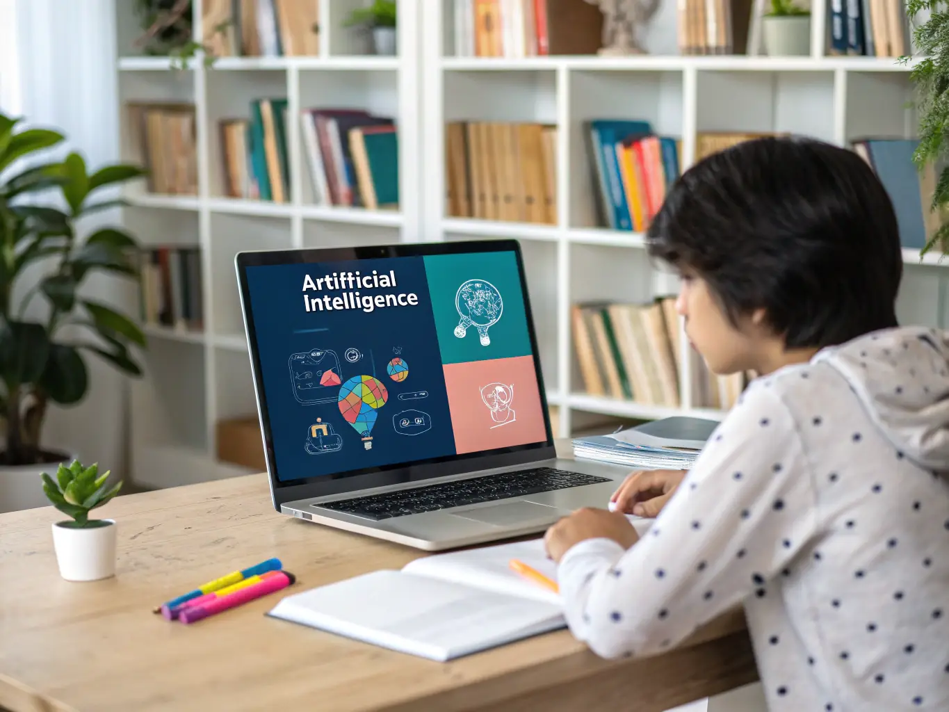 An image of a person following a tutorial on a computer screen, with visual steps and annotations, demonstrating how to use AI for SEO optimization.