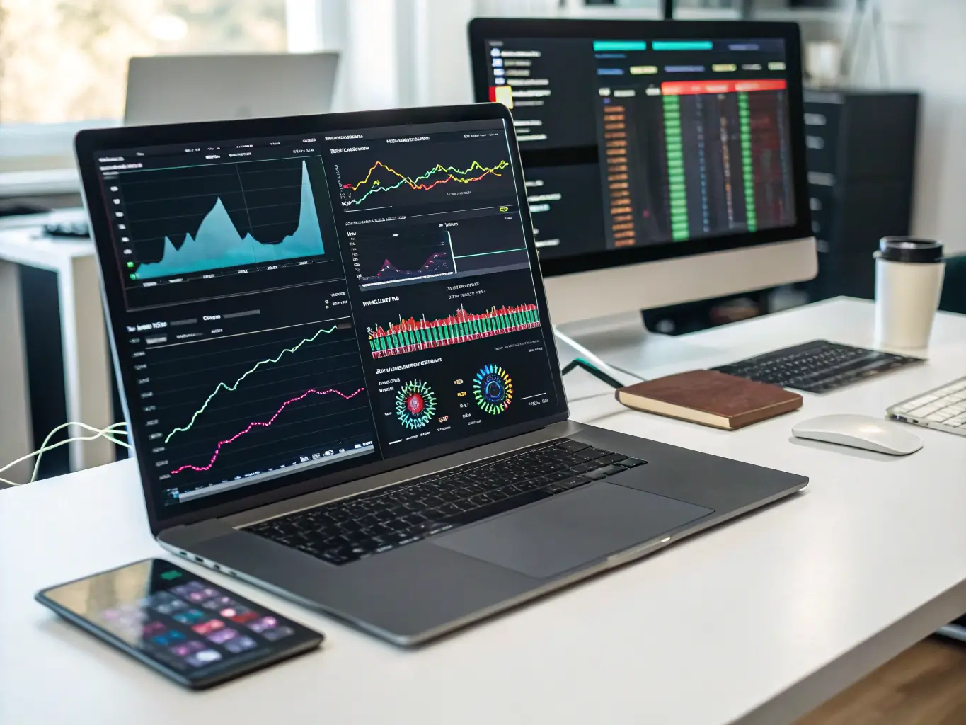 An image showing a laptop screen with various AI tool dashboards and comparison charts, highlighting the features of different AI writing assistants.