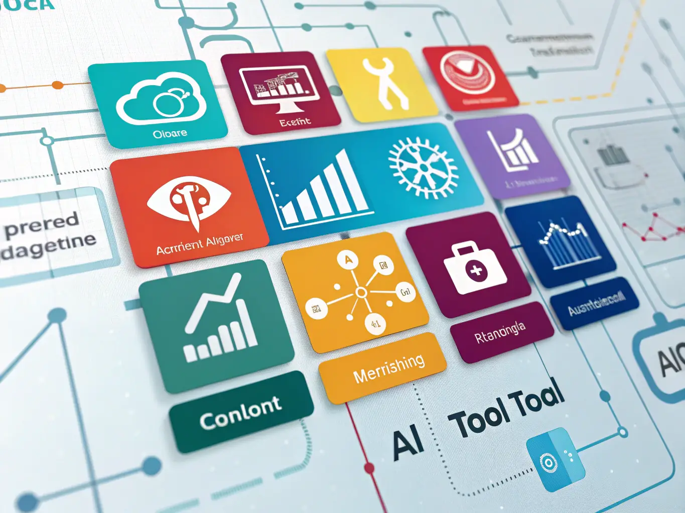 A vibrant image showcasing various AI tools and their applications in content creation, with a focus on AI writing assistants.