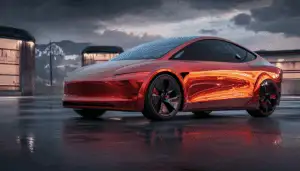 Tesla Robotaxi on city street showcasing autonomous driving technology