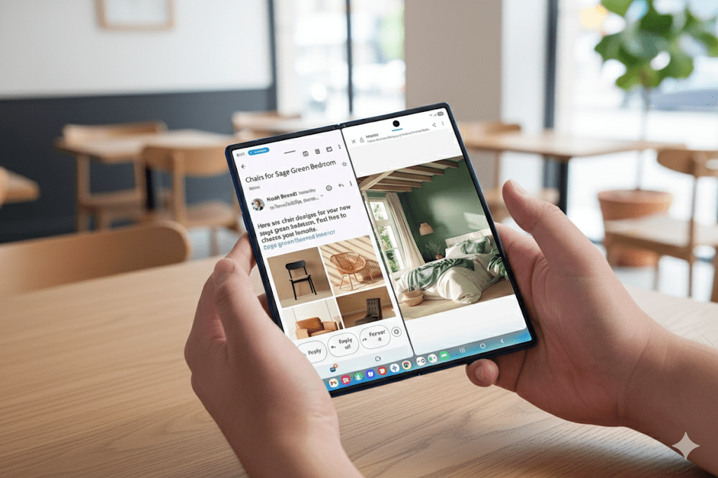 Samsung Galaxy Z Fold running One UI 8 with AI-powered multitasking and split-screen apps